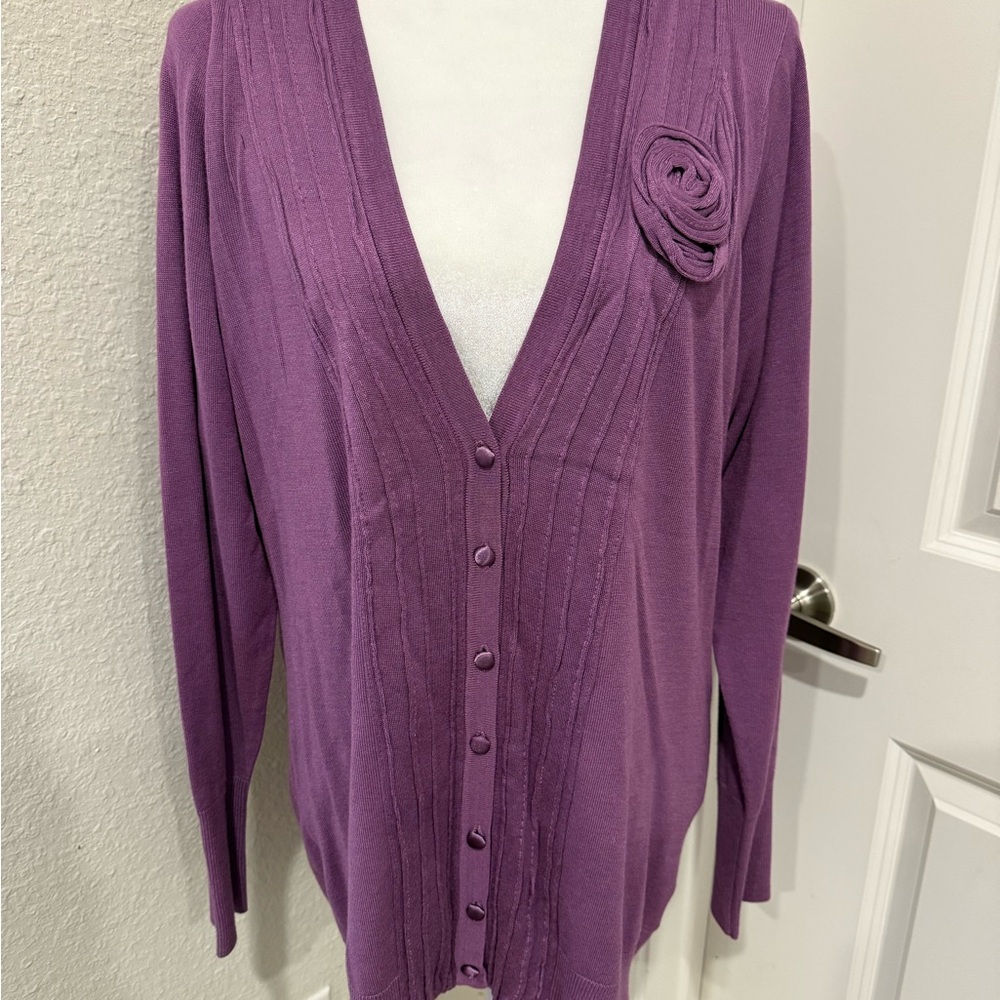 Chloe Dao Elegant Purple Cardigan with Floral Detail Sz S